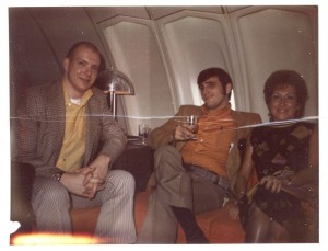 My dad, Mike (in orange) - First time on an airplane with his best friend, Norm.