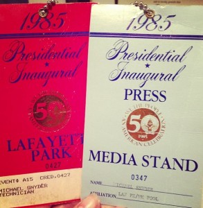 Dad's work tags #presidential #inauguration Raegan / Bush January 20-21, 1985